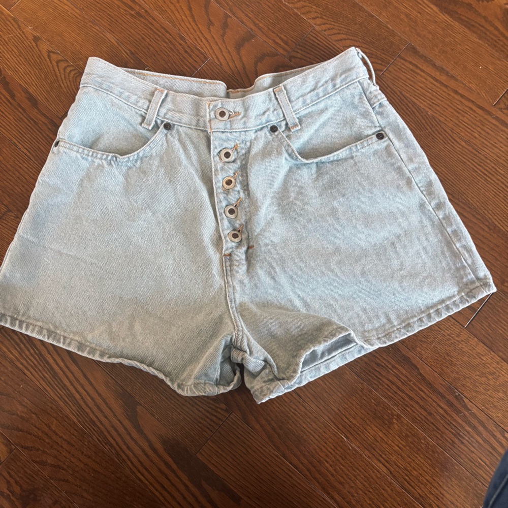 Vintage Light Wash Button Fly Jean Shorts